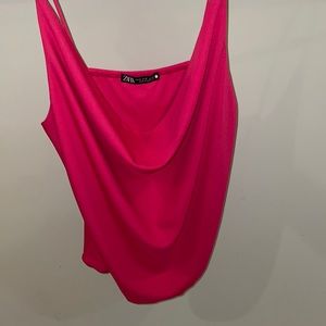 Zara Hot Pink Scoop/Cowlneck Tank